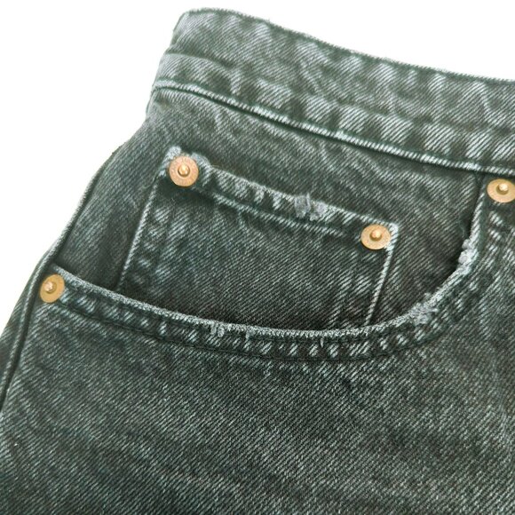 Zara High Rise Jean Shorts Size 8 Cutoff Distressed Button Fly Black - Picture 4 of 7